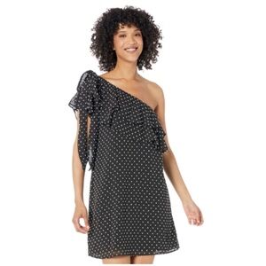 CeCe One-Shoulder Black and White Swiss Dot‎ Dress NWT Size S